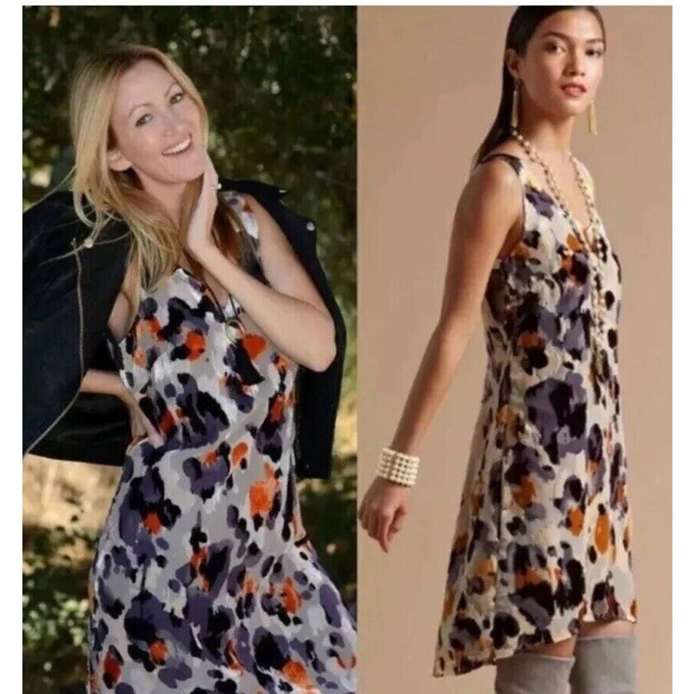 Cabi Radiance Dress Style # 3514 Burnout Velvet Size XS Purple Gray Burnt Orange